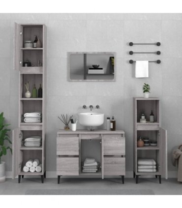vidaXL 3 Piece Bathroom Furniture Set Grey Sonoma Engineered Wood — V0671964218
