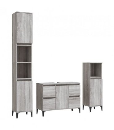 vidaXL 3 Piece Bathroom Furniture Set Grey Sonoma Engineered Wood — V0671964218