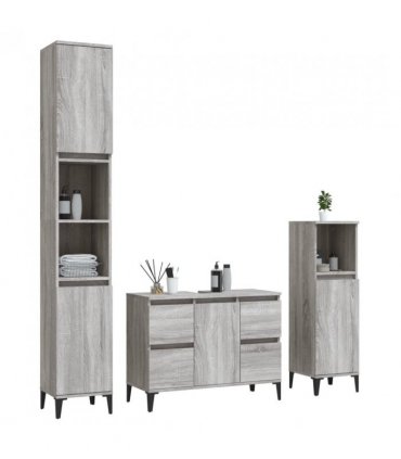 vidaXL 3 Piece Bathroom Furniture Set Grey Sonoma Engineered Wood — V0671964218