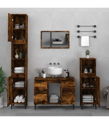 vidaXL 3 Piece Bathroom Furniture Set Smoked Oak Engineered Wood — V0671964221