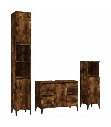 vidaXL 3 Piece Bathroom Furniture Set Smoked Oak Engineered Wood — V0671964221