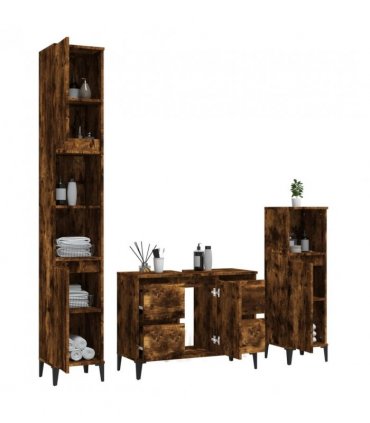 vidaXL 3 Piece Bathroom Furniture Set Smoked Oak Engineered Wood — V0671964221