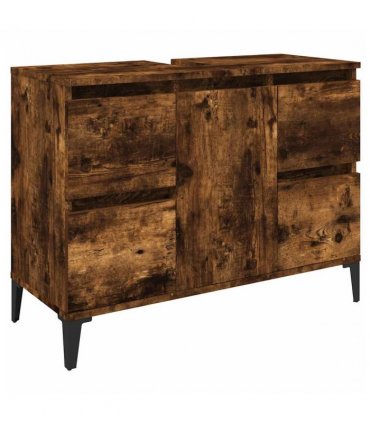 vidaXL 3 Piece Bathroom Furniture Set Smoked Oak Engineered Wood — V0671964221