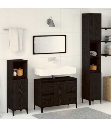 vidaXL Bathroom Furniture Set Wall-mounted with Door 3 pcs Black Oak — V0671964222