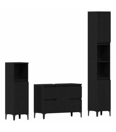 vidaXL Bathroom Furniture Set Wall-mounted with Door 3 pcs Black Oak — V0671964222