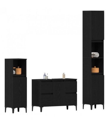 vidaXL Bathroom Furniture Set Wall-mounted with Door 3 pcs Black Oak — V0671964222