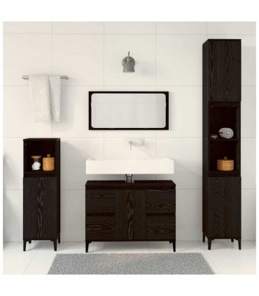 vidaXL Bathroom Furniture Set Wall-mounted with Door 3 pcs Black Oak — V0671964222