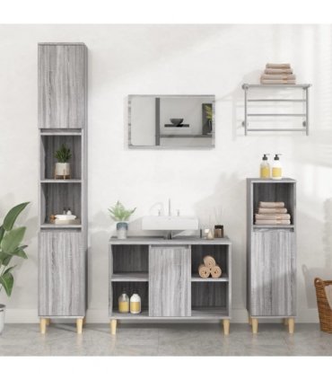 vidaXL 3 Piece Bathroom Furniture Set Grey Sonoma Engineered Wood — V0671964223