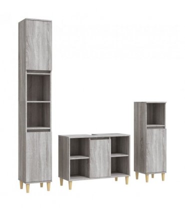 vidaXL 3 Piece Bathroom Furniture Set Grey Sonoma Engineered Wood — V0671964223