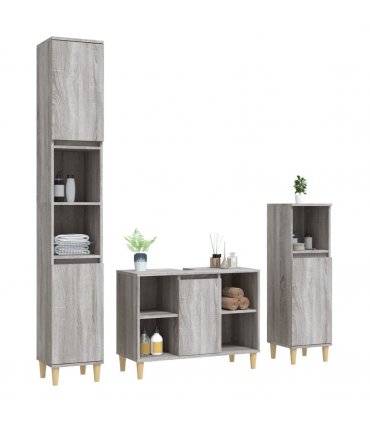 vidaXL 3 Piece Bathroom Furniture Set Grey Sonoma Engineered Wood — V0671964223