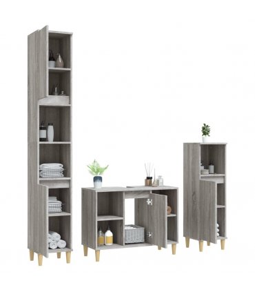 vidaXL 3 Piece Bathroom Furniture Set Grey Sonoma Engineered Wood — V0671964223