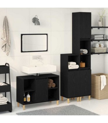 vidaXL Bathroom Furniture Set with Storage 3 pcs Black Engineered wood — Colour: Black oak