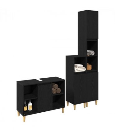 vidaXL Bathroom Furniture Set with Storage 3 pcs Black Engineered wood — Colour: Black oak