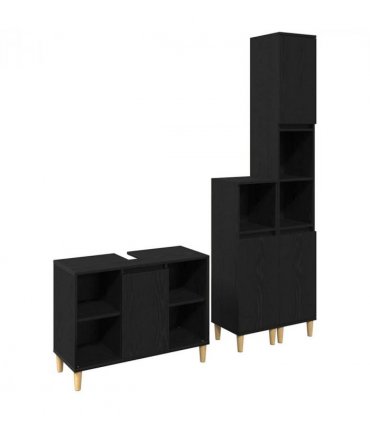 vidaXL Bathroom Furniture Set with Storage 3 pcs Black Engineered wood — Colour: Black oak