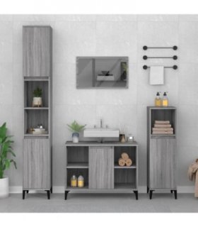 vidaXL 3 Piece Bathroom Furniture Set Grey Sonoma Engineered Wood — V0671964227