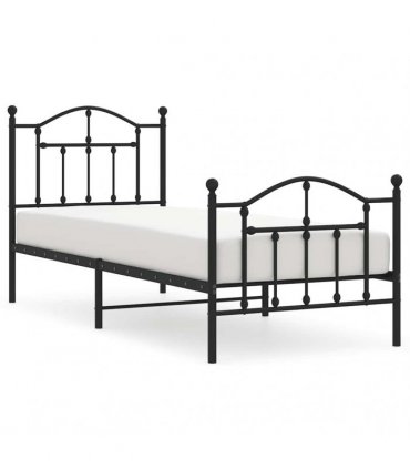 vidaXL Metal Bed Frame without Mattress with Footboard Blac — Size: 90 x 200 cm, Model: with headboard & footboard — V0671964825