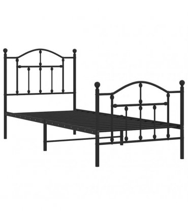 vidaXL Metal Bed Frame without Mattress with Footboard Blac — Size: 90 x 200 cm, Model: with headboard & footboard — V0671964825