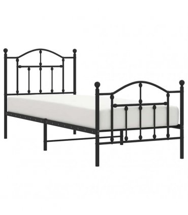 vidaXL Metal Bed Frame without Mattress with Footboard Blac — Size: 90 x 200 cm, Model: with headboard & footboard — V0671964825