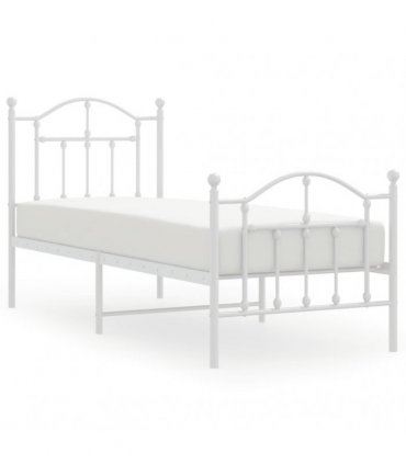 vidaXL Metal Bed Frame without Mattress with Footboard White 75x190cm — Size: 75 x 190 cm, Model: with headboard & footboard