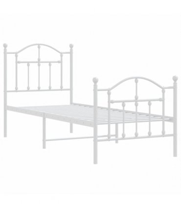 vidaXL Metal Bed Frame without Mattress with Footboard White 75x190cm — Size: 75 x 190 cm, Model: with headboard & footboard