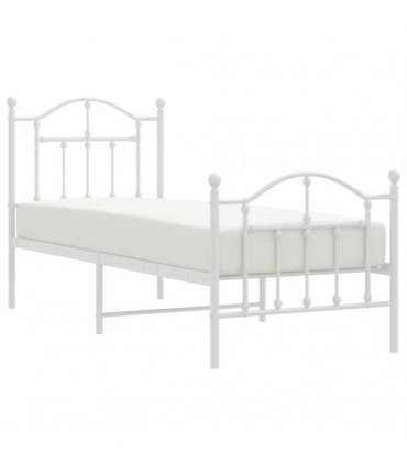 vidaXL Metal Bed Frame without Mattress with Footboard White 75x190cm — Size: 75 x 190 cm, Model: with headboard & footboard