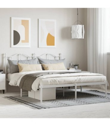 vidaXL Metal Bed Frame without Mattress with Headboard White 180x200cm — Size: 180 x 200 cm — V0671964827