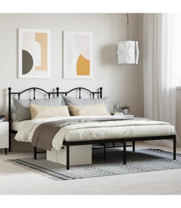 vidaXL Metal Bed Frame without Mattress with Headboard Black 160x200cm — Size: 160 x 200 cm — V0671964829