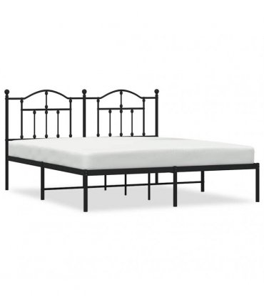vidaXL Metal Bed Frame without Mattress with Headboard Black 160x200cm — Size: 160 x 200 cm — V0671964829