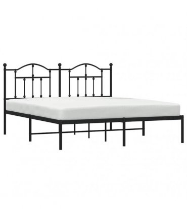 vidaXL Metal Bed Frame without Mattress with Headboard Black 160x200cm — Size: 160 x 200 cm — V0671964829