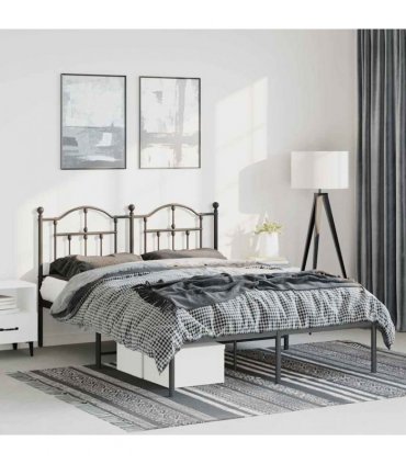 vidaXL Metal Bed Frame without Mattress with Headboard Black 135x190cm — Size: 135 x 190 cm — V0671964832