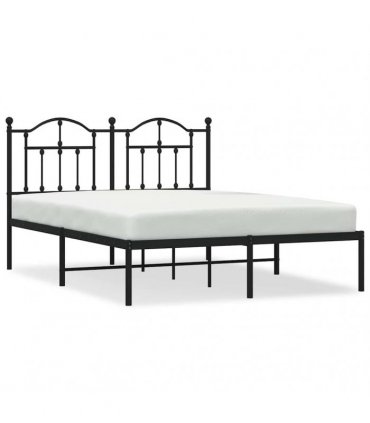 vidaXL Metal Bed Frame without Mattress with Headboard Black 135x190cm — Size: 135 x 190 cm — V0671964832
