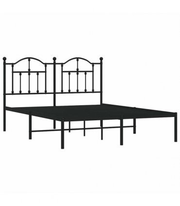 vidaXL Metal Bed Frame without Mattress with Headboard Black 135x190cm — Size: 135 x 190 cm — V0671964832