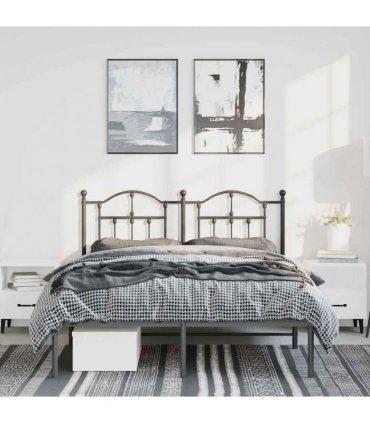 vidaXL Metal Bed Frame without Mattress with Headboard Black 135x190cm — Size: 135 x 190 cm — V0671964832