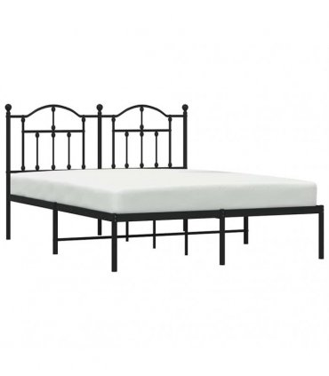vidaXL Metal Bed Frame without Mattress with Headboard Black 135x190cm — Size: 135 x 190 cm — V0671964832