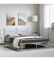 vidaXL Bed Frame | White | Powder-Coated Steel | Double | Bed Frame — Size: 183 x 213 cm, Model: with headboard