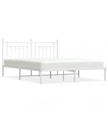 vidaXL Bed Frame | White | Powder-Coated Steel | Double | Bed Frame — Size: 183 x 213 cm, Model: with headboard
