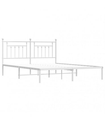 vidaXL Bed Frame | White | Powder-Coated Steel | Double | Bed Frame — Size: 183 x 213 cm, Model: with headboard