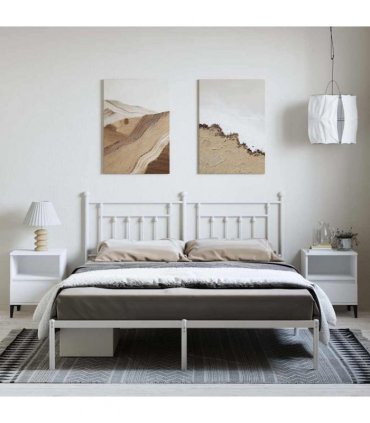 vidaXL Bed Frame | White | Powder-Coated Steel | Double | Bed Frame — Size: 183 x 213 cm, Model: with headboard