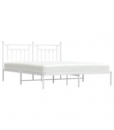 vidaXL Bed Frame | White | Powder-Coated Steel | Double | Bed Frame — Size: 183 x 213 cm, Model: with headboard