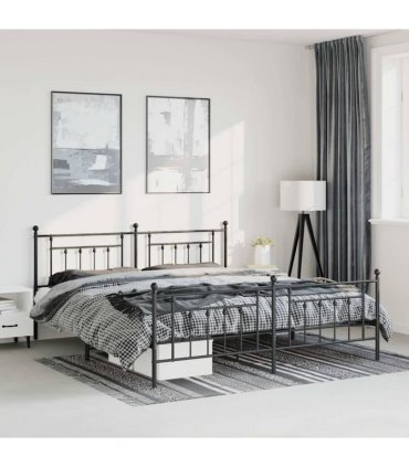 vidaXL Bed Frame | Black | Steel | Double | Bed Frame | Rectangular | In — Size: 193 x 203 cm, Model: with headboard & footboard