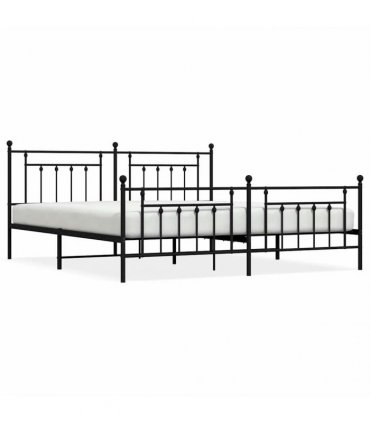 vidaXL Bed Frame | Black | Steel | Double | Bed Frame | Rectangular | In — Size: 193 x 203 cm, Model: with headboard & footboard