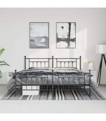 vidaXL Bed Frame | Black | Steel | Double | Bed Frame | Rectangular | In — Size: 193 x 203 cm, Model: with headboard & footboard