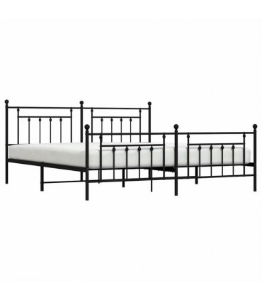 vidaXL Bed Frame | Black | Steel | Double | Bed Frame | Rectangular | In — Size: 193 x 203 cm, Model: with headboard & footboard
