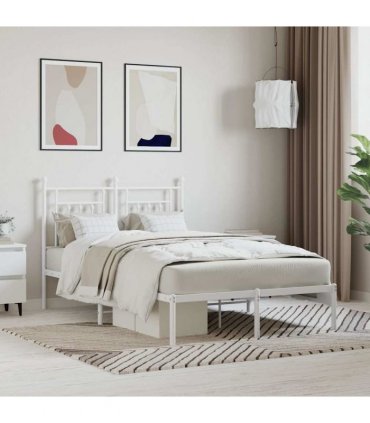 vidaXL Bed Frame | White | Powder-Coated Steel | Double | Bed Frame — Size: 120 x 200 cm, Model: with headboard — V0671964837
