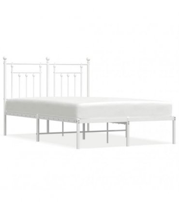 vidaXL Bed Frame | White | Powder-Coated Steel | Double | Bed Frame — Size: 120 x 200 cm, Model: with headboard — V0671964837
