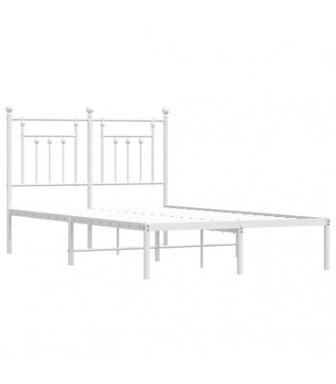 vidaXL Bed Frame | White | Powder-Coated Steel | Double | Bed Frame — Size: 120 x 200 cm, Model: with headboard — V0671964837