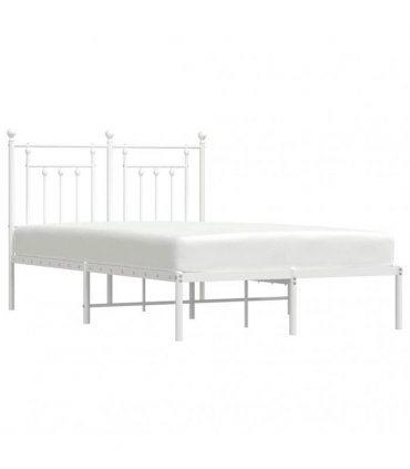 vidaXL Bed Frame | White | Powder-Coated Steel | Double | Bed Frame — Size: 120 x 200 cm, Model: with headboard — V0671964837