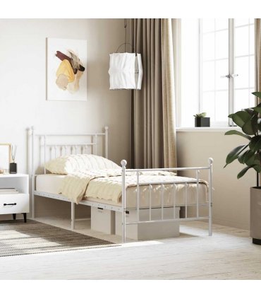 vidaXL Metal Bed Frame without Mattress with Footboard Whit — Size: 90 x 190 cm, Model: with headboard & footboard — V0671964841