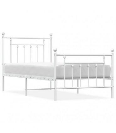 vidaXL Metal Bed Frame without Mattress with Footboard Whit — Size: 90 x 190 cm, Model: with headboard & footboard — V0671964841