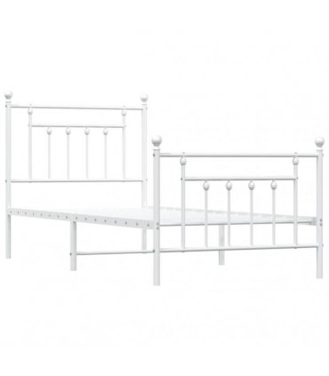 vidaXL Metal Bed Frame without Mattress with Footboard Whit — Size: 90 x 190 cm, Model: with headboard & footboard — V0671964841